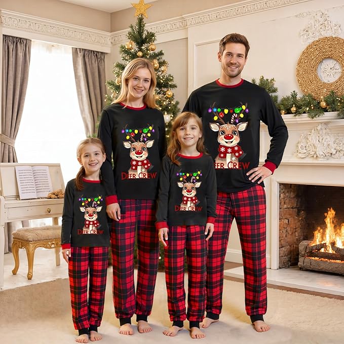 Awoscut Christmas Family Matching Pajamas Christmas Pjs Holiday Nightwear Sleepwear Sets Long Sleeve Pjs