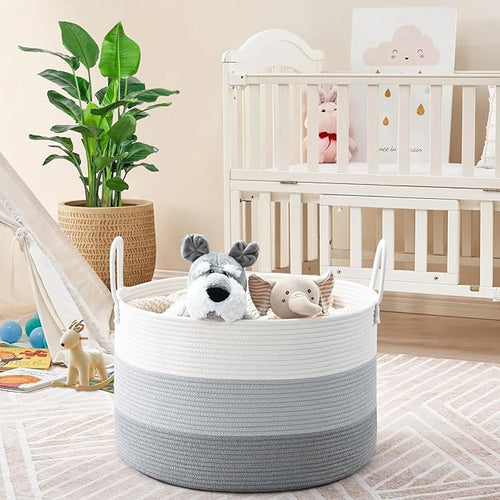 67L Storage Basket for Organizing, 20"×13" Large Laundry Baskets, Cotton Rope Woven Blanket Basket, Toy Storage for Kids, Collapsible Blankets Storage for Living Room, Nursery Room