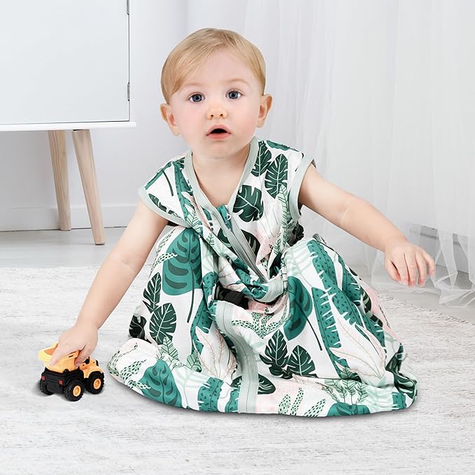 3 Pack Baby Sleep Sack 0-6 Months 100% Rayon Cotton Baby Sleeping Bag 2-Way Zipper Toddler Wearable Blankets Comfy Stretchy Lightweight TOG 0.3 （Banana&leaf&green）