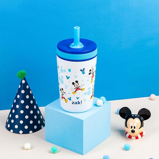 Zak Designs Disney Kelso Toddler Cups For Travel or At Home, 12oz Vacuum Insulated Stainless Steel Sippy Cup With Leak-Proof Design is Perfect For Kids (Mickey Mouse)