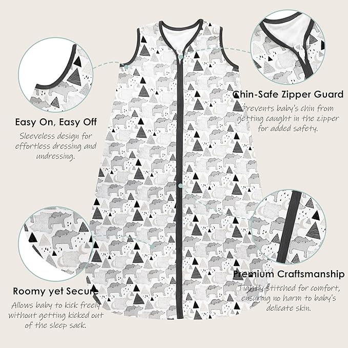 Cute Castle Baby Sleep Sack 18-24 Months - Lightweight 100% Cotton 2-Way Zipper TOG 0.5 Infant Wearable Blanket, Newborn Essentials Toddler Sleep Clothes, 3 Pack(Dark gray, Light gray, Bear)