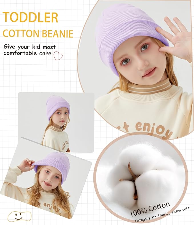 ROYBENS 100% Cotton Baby Beanie Cute Toddler Winter Hat Boys Girls Kids Soft Warm Knit Cuffed Caps Beanies for 0-8 Years