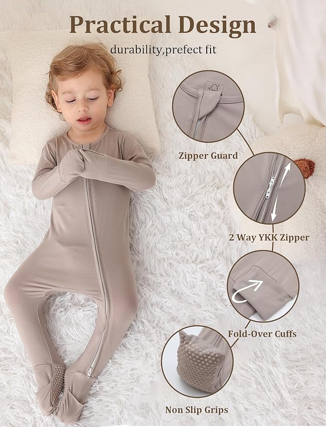 JunNeng Viscose from Bamboo Sleeper with Mittens, 2 Way Zipper Baby Boy Pajamas, Non Slip Sleep'N Play Romper