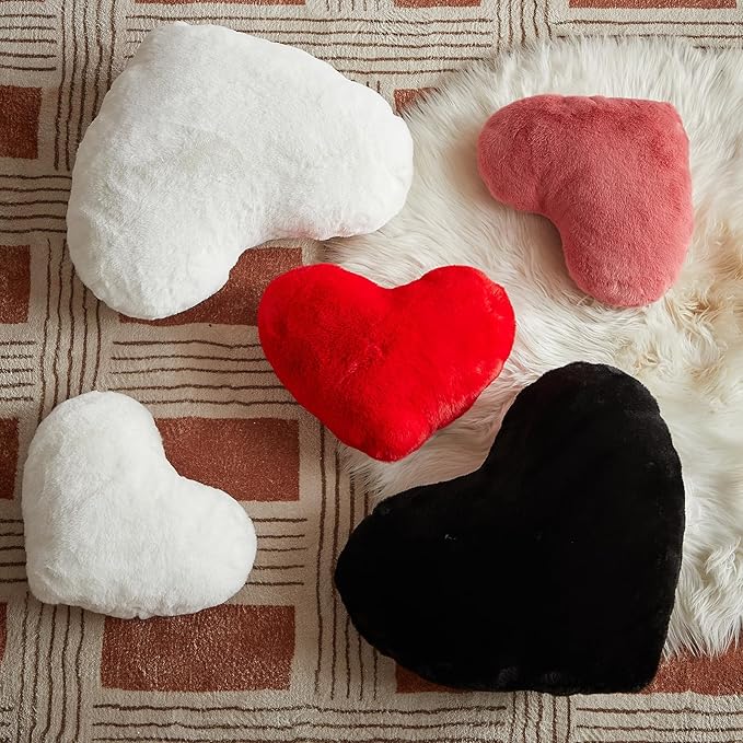 EastTree Heart Pillows, Black Heart Shaped Pillows, Love Throw Pillows Gifts, Ultra Soft Faux Rabbit Fur Small Cute Pillows, Women Girls Kid Room Decor 10x13 Inch