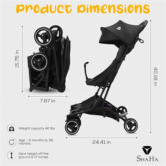 Lightweight Foldable Stroller for Toddlers - Travel & Airplane Stroller with Swivel Wheels, 1-Step Brake, Sun Canopy & Reclining Backrest