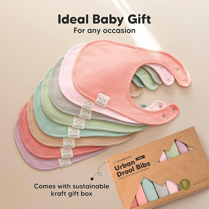8-Pack Organic Baby Bibs for Girls, Boys - Quilted Cotton Cloth Baby Drool Bibs for Drooling and Teething Toddler, Newborn, Infant, Soft & Super Absorbent (Rosewood)