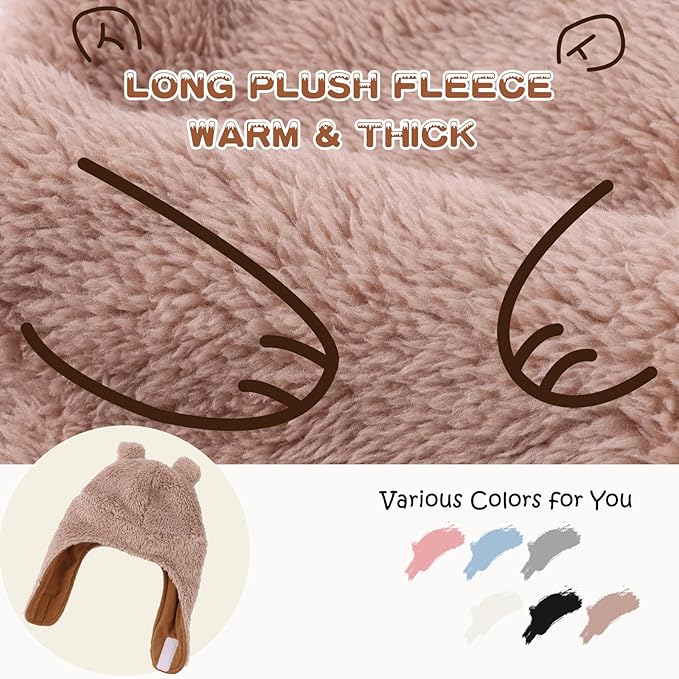 Bear Baby Winter Hat Toddler Earflap Beanie Unisex Infant Snow Cap Warm Fleece Kids Trapper Hats for Girls Boys 0-36M