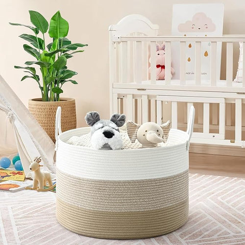 67L Storage Basket for Organizing, 20"×13" Large Laundry Baskets, Cotton Rope Woven Blanket Basket, Toy Storage for Kids, Collapsible Blankets Storage for Living Room, Nursery Room
