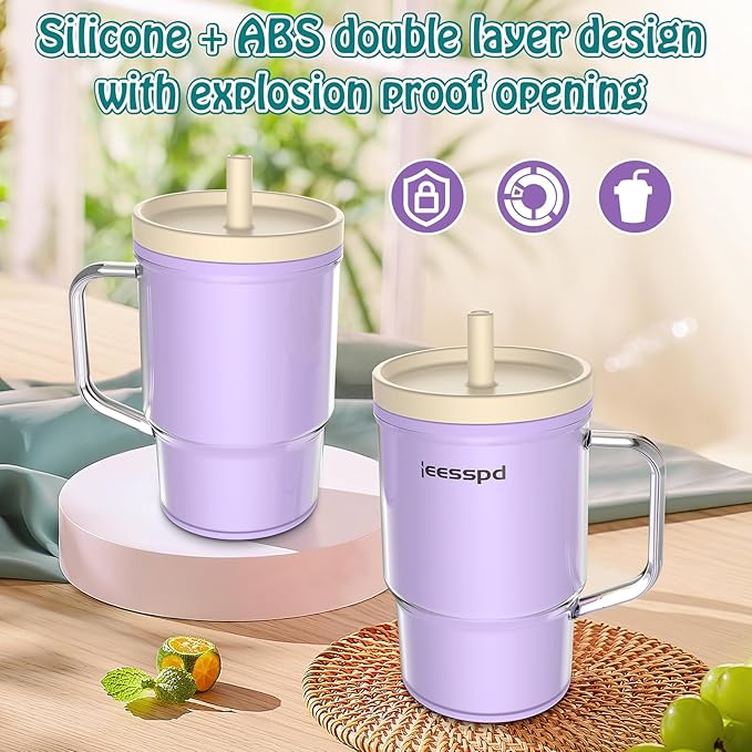 Toddler Cups – 9 oz Adorable Miniature Tumbler with Leak-Resistant Straw and Toddler-Friendly Handle, Encourages Hydration, Easy to Clean, Sippy cups for Toddlers 1-3，BPA Free silicone (Lilac)