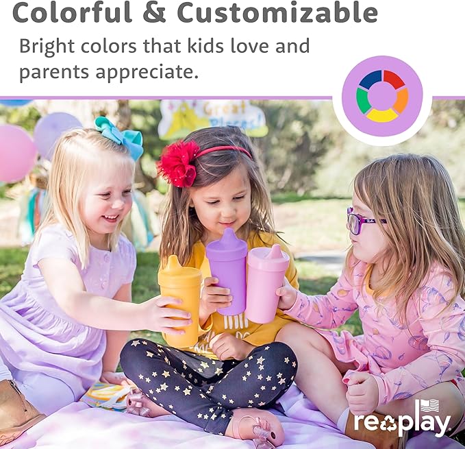 Re-Play Sippy Cups for Toddlers - 10 Oz. Reusable Spill Proof Cups for Kids, Dishwasher/Microwave Safe - Made in USA - Set of 4-3.13" x 6.25" - Bubble Pop