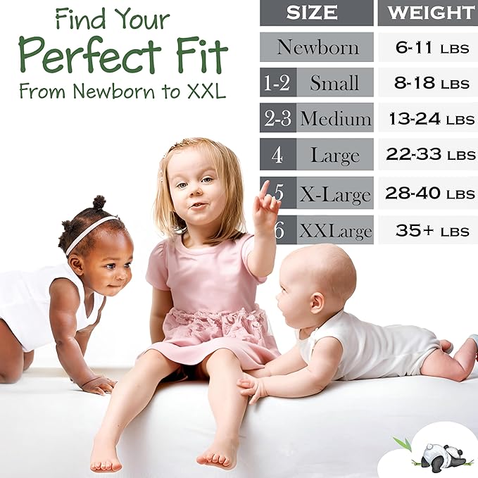 Bamboo Baby Diapers, Totally Chlorine Free for Sensitive Skin for Newborns to XXL. Hypoallergenic & Non Toxic Eco Friendlier Plant-Based Materials. TCF Medium Size 2 to 3 Diapers (32 ct)
