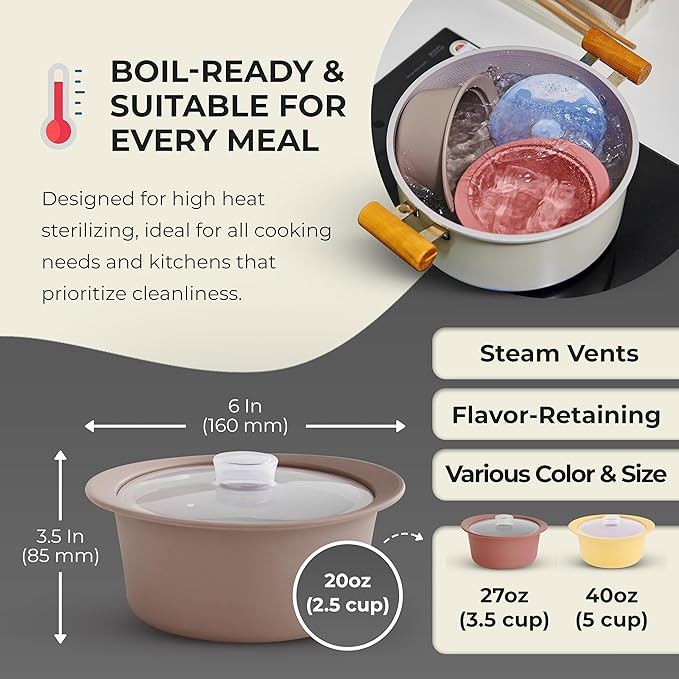 20oz Platinum Silicone Microwave Steamer Pot with Handle & Lid - Korean 100% Food-Grade Steamer Bowl, Heat-Resistant Cooker with Steam Holes, Easy Clean, Dishwasher Safe, Taupe Brown