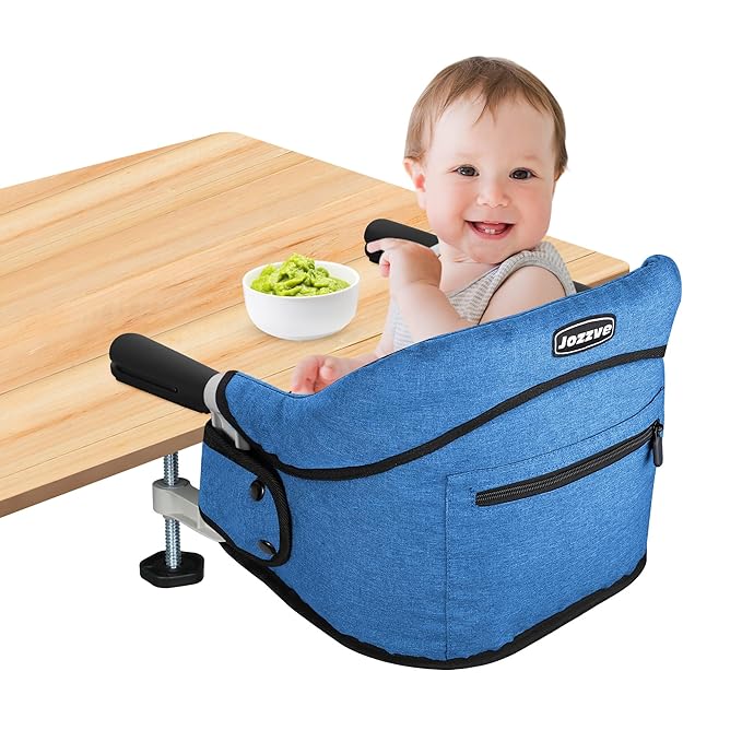 Hook On High Chair, Jozzve Baby High Chair, Portable High Chair for Travel, Foldable Fast Table Chair with Storage Bag, Baby Feeding Seat Clip On High Chair for Home and Travel (Bright Blue)