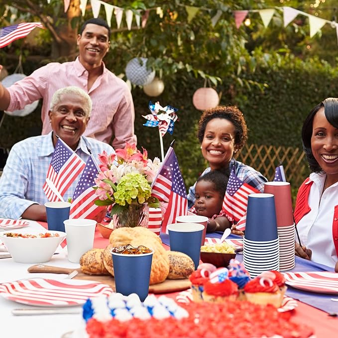 URATOT 60 Pieces 4th of July 9 Ounce Disposable Paper Cups Patriotic Blue White Red Party Paper Cups Independence Day Drinking Cup for Memorial Day Party, DIY, and Holiday