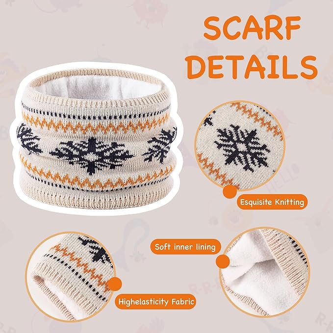 Beanie Knit Hats for Toddlers with Earflap Fleece Lined Hat Kids Warm Winter Hat Scarf Set Children's Thick Ski Cap