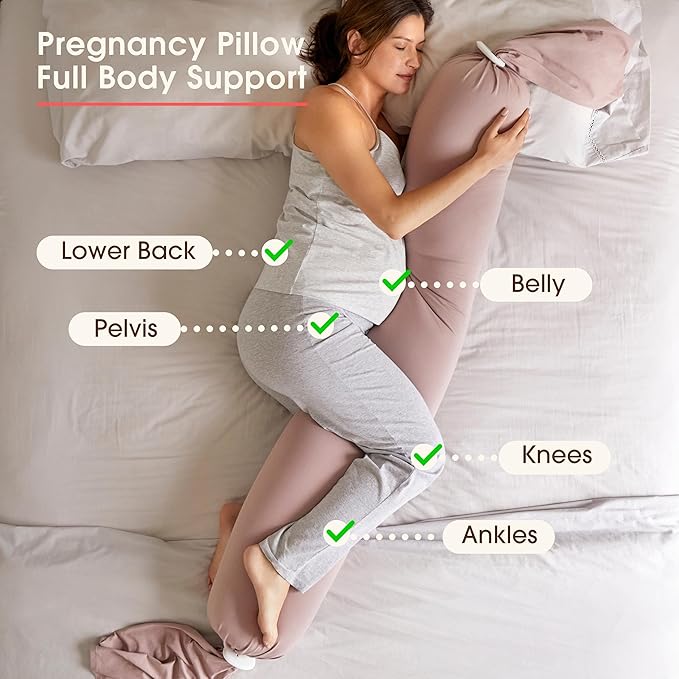 bbhugme Adjustable Pregnancy Pillow – Full Body Support for Side Sleeping - Adjustable Firmness and Shape - Supports Back, Legs, Belly, HIPS for Pregnant Women - Removable Cover - Dusty Pink