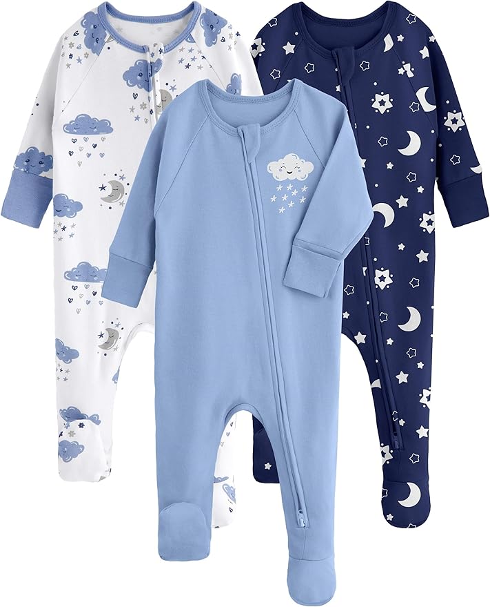 Yoofoss Baby Pajamas 100% Cotton Baby Sleepers for Newborn 0-3 3-6 6-9 Months Boys Girl Clothes 3pcs Footed PJs