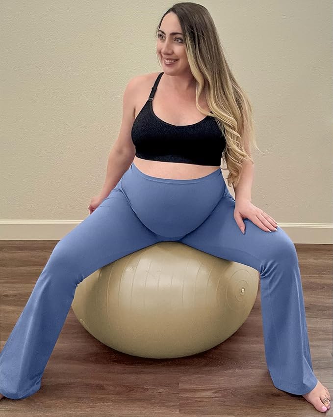 G4Free BareFeel Maternity Flare Leggings with Pockets Over The Belly Stretchy Casual Lounge Pregnancy Dress Pants for Work