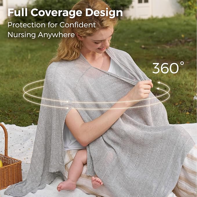 Momcozy Ultra-Light Nursing Cover for Breastfeeding, Soft Breathable Tencel™ Lyocell Fabric, Multi-Use Feeding Shawl, Newborn Essentials Must Haves(Light Gray, Plus)