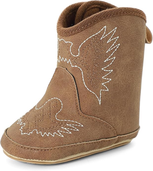 MK MATT KEELY Leather Western Boots Cowboy Bootie Soft Sole Non-Slip Crib Shoes for Baby Infant Toddler Girls Boys Newborn