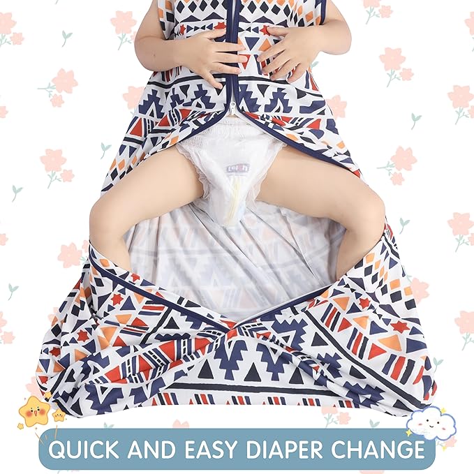 Baby Sleeping Bag 2-Way Zipper Toddler Wearable Blankets Comfy Stretchy Lightweight TOG 0.5 (Soccer & Triangles, M)