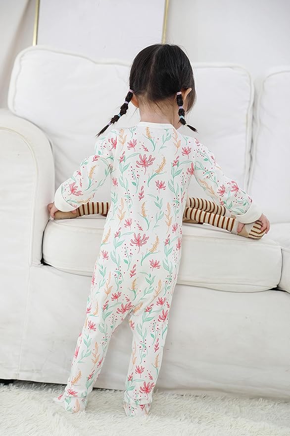 O2 BABY Baby Boys Girls Organic Cotton Zip-Front Sleeper Pajamas, Footed Sleep 'n Play