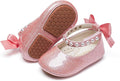 Baby Girls Mary Jane Flats - Infant Newborn Walking Shoes Soft Rubber Sole Princess Wedding