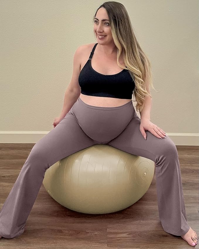 G4Free BareFeel Maternity Flare Leggings with Pockets Over The Belly Stretchy Casual Lounge Pregnancy Dress Pants for Work