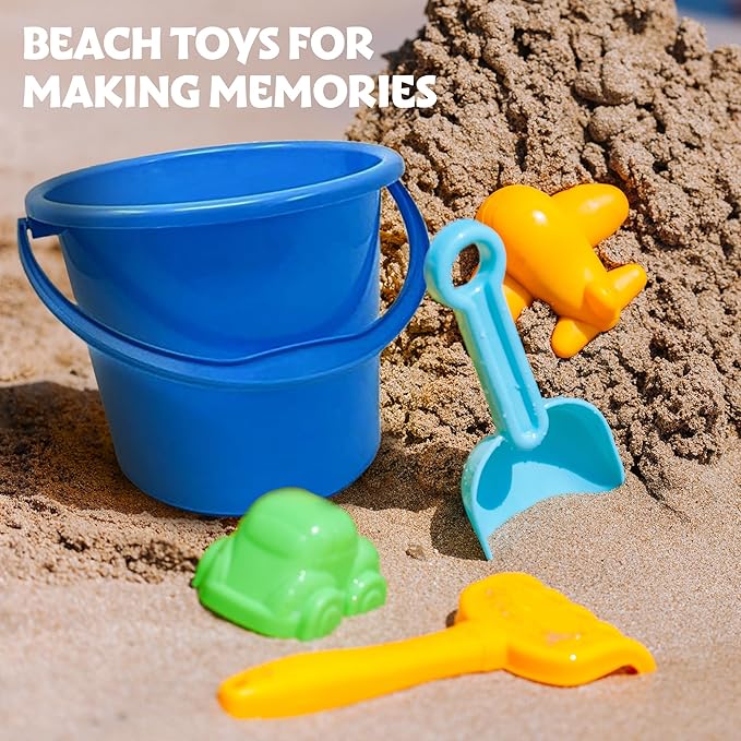 Podzly 12 Pack Beach Pails Sand Buckets - 7" Large Beach Pails with Handles for Kids - Colorful Beach Toys for Sand Molds & Castles - Great Sand Buckets - Fun and Learning Accessory for Kids!