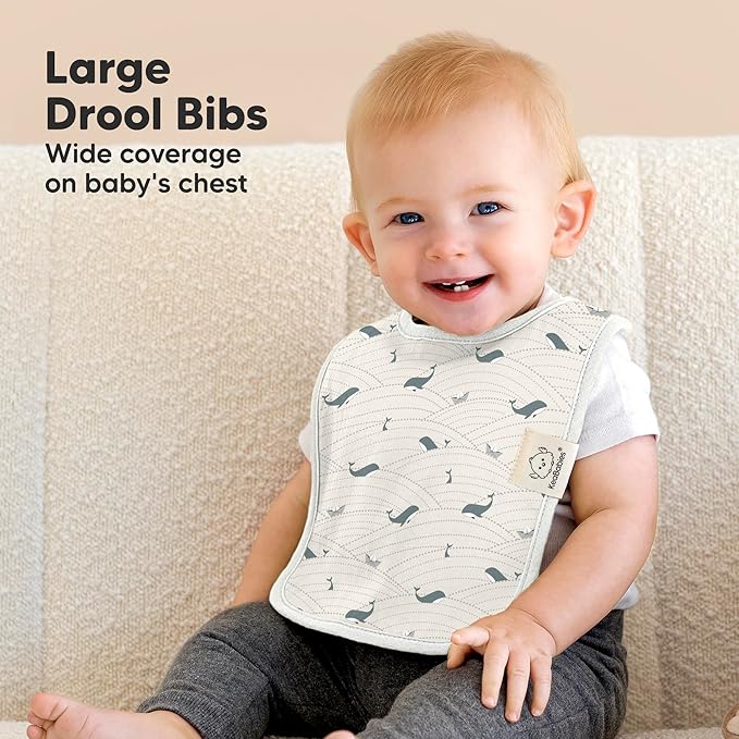 KeaBabies 8-Pack Organic Baby Bibs for Boys, Girls - Super Absorbent Cotton Drool Bibs for Baby Girl & Boy, Teething Toddler, Drooling Newborn, Ultra Soft & Machine Washable (Marine Muse)