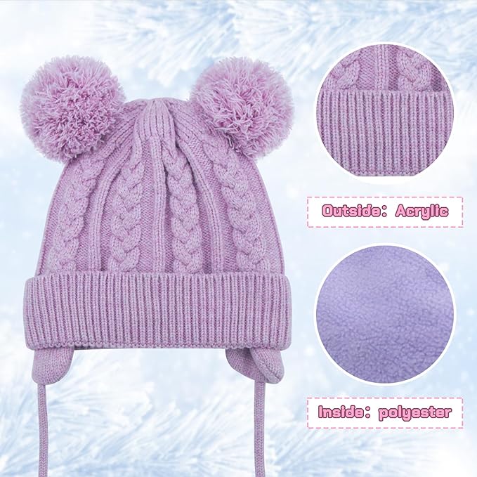 Duoyeree Toddler Winter Hat with Earflap Scarf Hood Thick Warm Kids Skull Cap for Baby Girls Boys