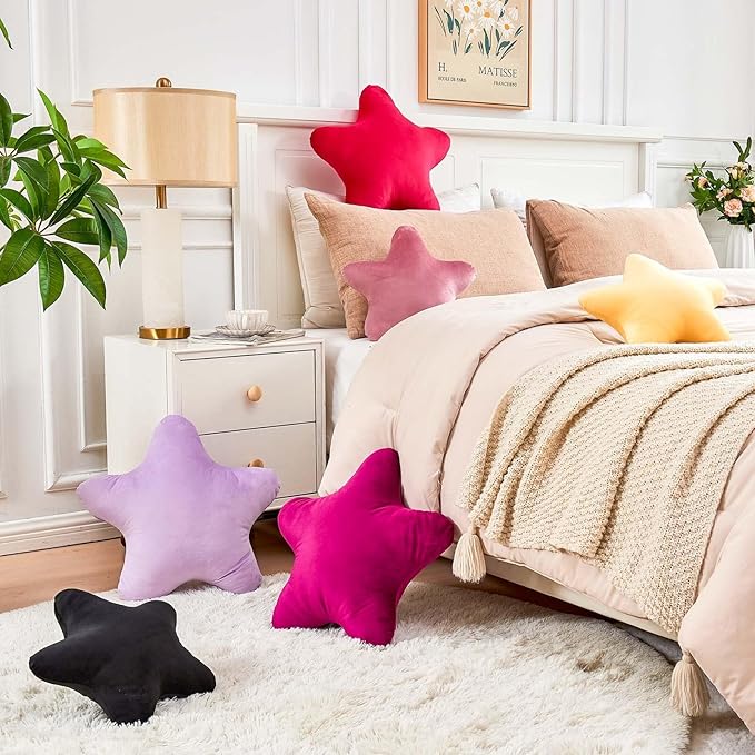 Fuchsia Star Throw Pillow, Cute Star Pillow Room Decor, Soft 19.6" Star Shaped Decorative Throw Pillow for Bedroom, Star Plush Floor Cushions Pillows