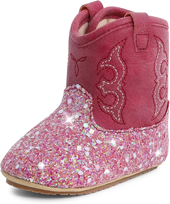 MK MATT KEELY Leather Western Boots Cowboy Bootie Soft Sole Non-Slip Crib Shoes for Baby Infant Toddler Girls Boys Newborn