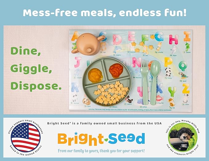Disposable Placemats for Baby, Toddlers and Kids, 40 Disposable Baby Placemats for Restaurant, Dining Table & Travel, Learning Placemats for Kids, Toddler Travel Essential, Animals ABC & Numbers