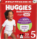 Huggies Size 5 Baby Diapers, Little Movers HuggFit 360° Baby Diapers with 360° Waistband, Size 5 (27+ lbs), 19 Count, Packaging May Vary