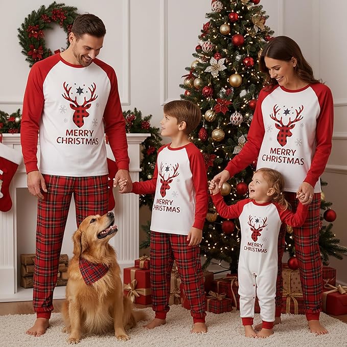 Awoscut Christmas Family Matching Pajamas Christmas Pjs Holiday Nightwear Sleepwear Sets Long Sleeve Pjs