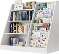 4 Tier Kids Wooden Bookshelf,Five Layer Sling Bookcase,Baby Storage Book Rack,Kids Book and Toy Organizer Cabinet Chest,Infant Book Display,Playroom Kids Room Classroom Nursery Bedroom