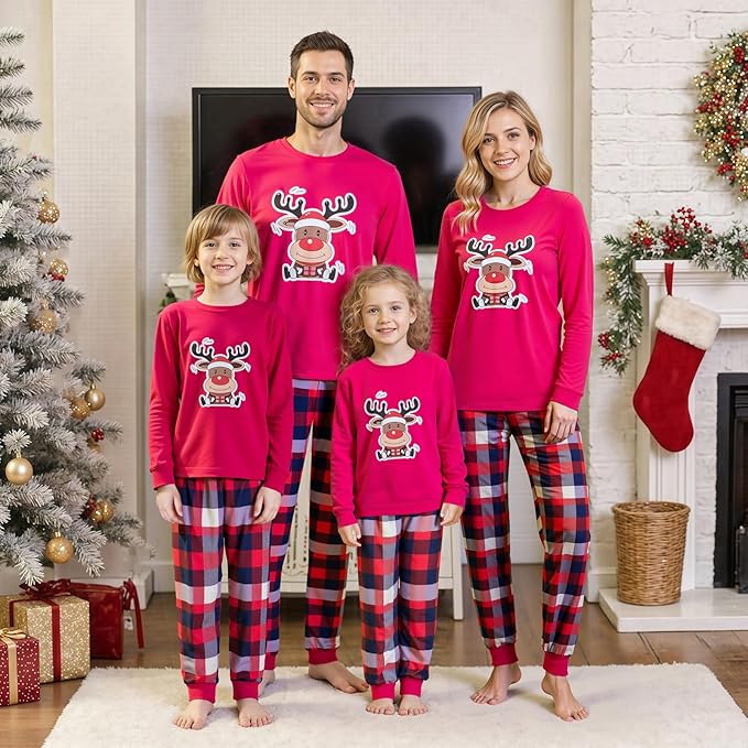 Awoscut Christmas Family Matching Pajamas Christmas Pjs Holiday Nightwear Sleepwear Sets Long Sleeve Pjs