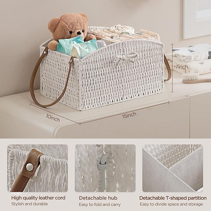 HBlife Diaper Caddy Organizer, Large Hand-Woven Storage Basket for Diapers & Baby Essentials - Elegant Curved Design, Ideal Gift for Baby Shower & Registry Must-Have