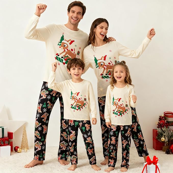 Awoscut Christmas Family Matching Pajamas Christmas Pjs Holiday Nightwear Sleepwear Sets Long Sleeve Pjs