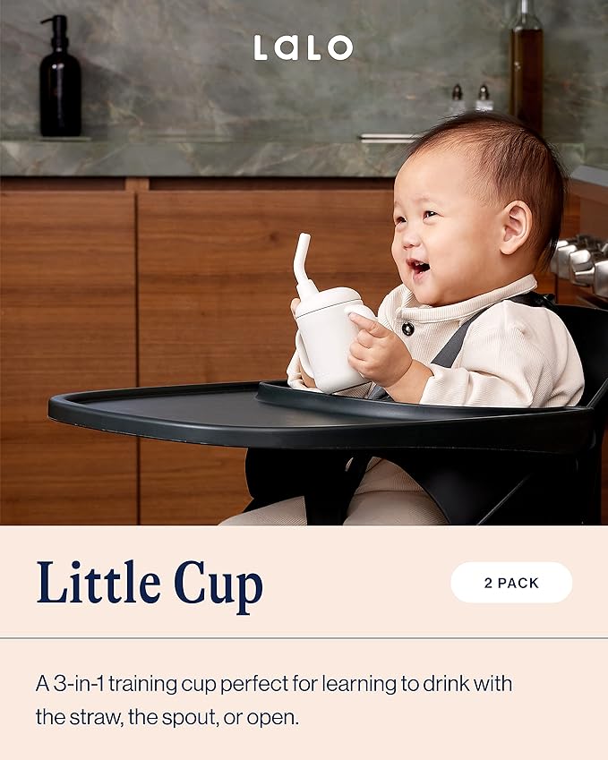 Lalo Little Cup 2-Pack, Non-Toxic Silicone Straw Cup with Handles - Baby and Toddler Sippy Cup - Mini Cup and Straw Training System, 4oz, Grapefruit