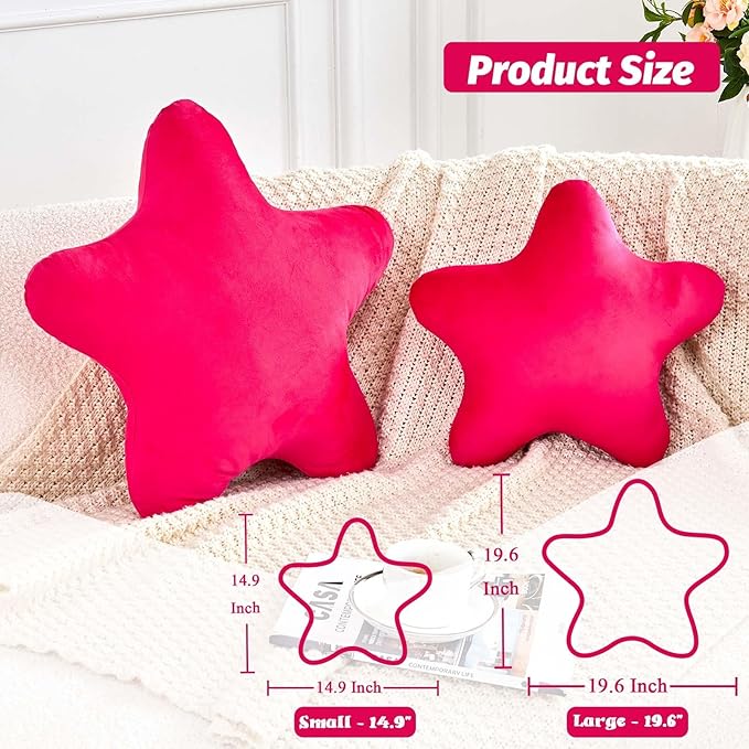 Hot Pink Star Throw Pillow, Cute Star Pillow Room Decor, Soft 19.6" Star Shaped Decorative Throw Pillow for Bedroom, Star Plush Floor Cushions Pillows