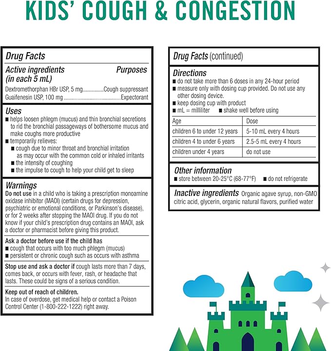 KinderMed Kids' Cough Day & Night Value Pack - Cough & Congestion Relief and Nighttime Cold Relief - No Artificial Flavors or Sweeteners - No Dyes (Organic Berry Flavor, 4 Fl Oz)