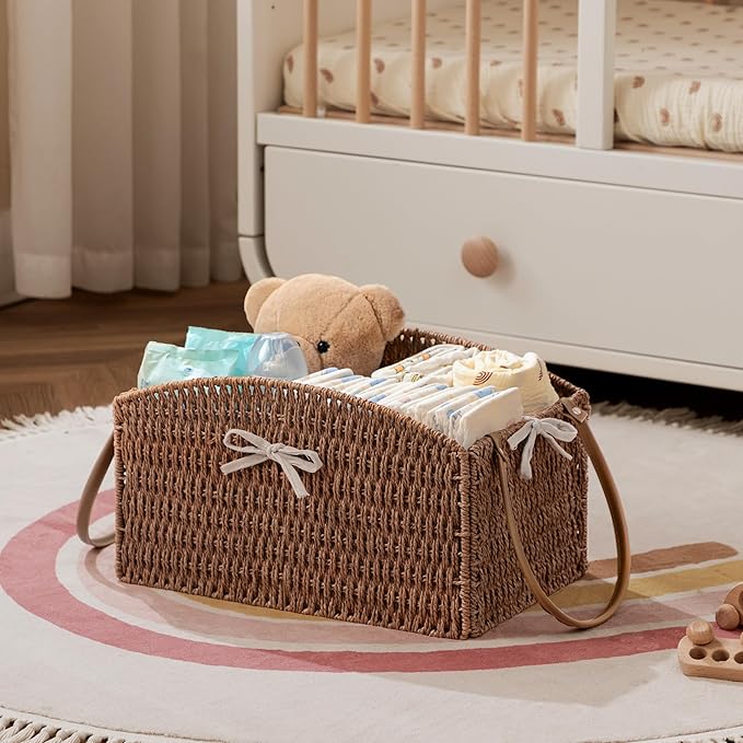 HBlife Diaper Caddy Organizer, Large Hand-Woven Storage Basket for Diapers & Baby Essentials - Elegant Curved Design, Ideal Gift for Baby Shower & Registry Must-Have