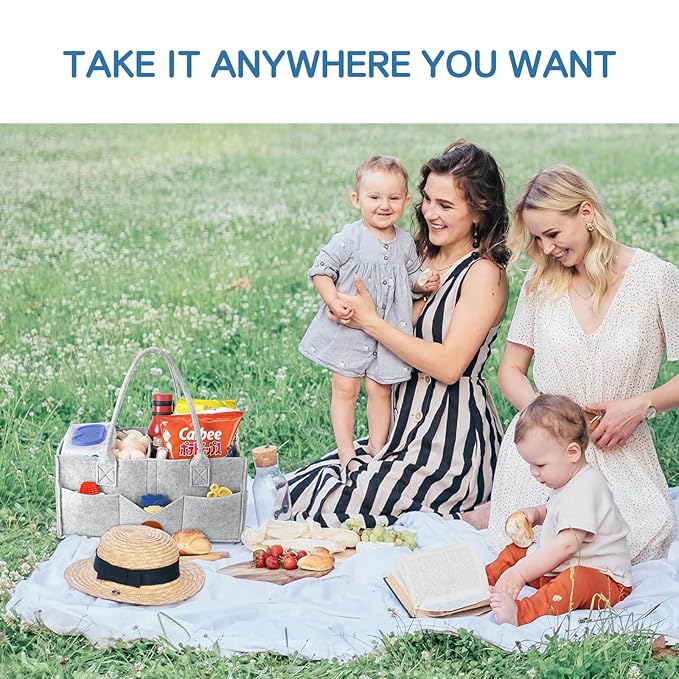 Maliton Diaper Caddy Organizer - Diaper Caddy for Baby Nursery Storage, Felt Diaper Organizer for Baby Stuff with Handle, 15" x 9" x 7" Portable Baby Basket Boy Girl Changing Table Organizer (Grey)