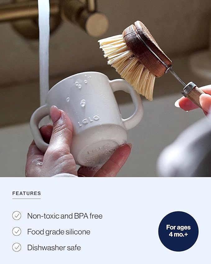 Lalo Little Cup 2-Pack, Non-Toxic Silicone Straw Cup with Handles - Baby and Toddler Sippy Cup - Mini Cup and Straw Training System, 4oz, Oatmeal