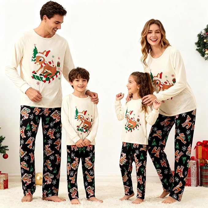 Awoscut Christmas Family Matching Pajamas Christmas Pjs Holiday Nightwear Sleepwear Sets Long Sleeve Pjs