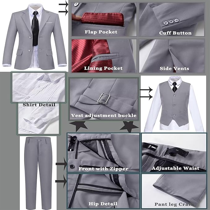 Boys Suit Set Slim Fit Kids Formal Suits Toddler Tuxedo Wedding Prom Classic Suits for Boy Teen Black Blue Dress Outfit