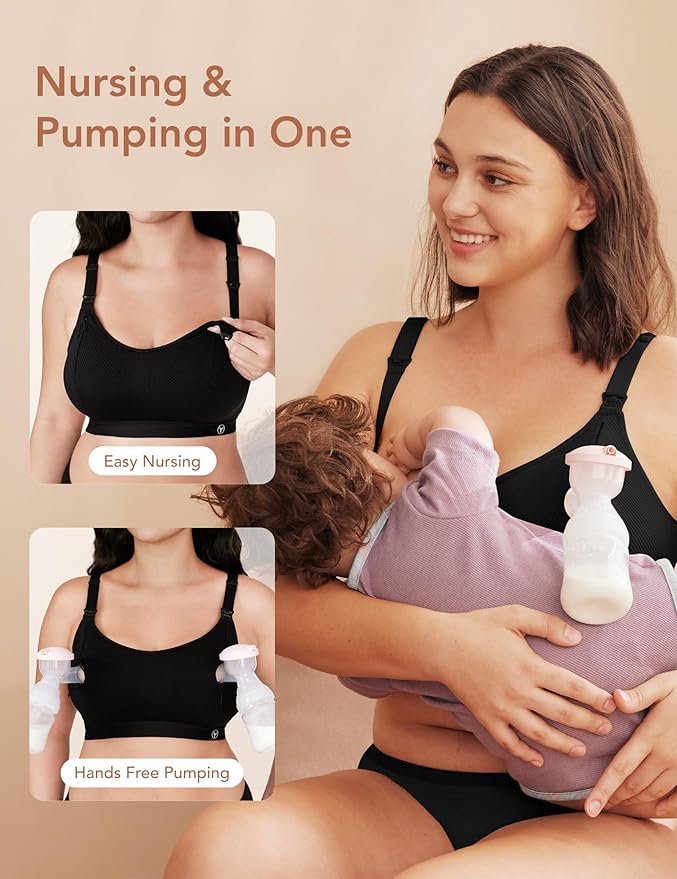 Pumping Bra Hands Free Zip Opening Seamless Nursing Bras for Breastfeeding High Support Nursing & Pumping Bra in One