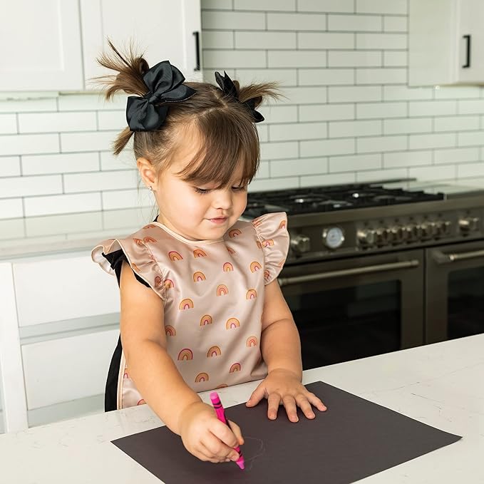Tiny Twinkle Short Sleeve Apron Baby & Toddler Bib for Girls – Waterproof, Mess-Proof Bibs for Eating & Feeding, Machine Washable,Perfect Holiday Gift (Boho Rainbow, 2-4Y)